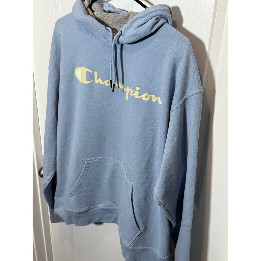 VTG Champion Mens XL Light Blue Pullover Hoodie Sweatshirt Athleticwear Pockets - Picture 3 of 11